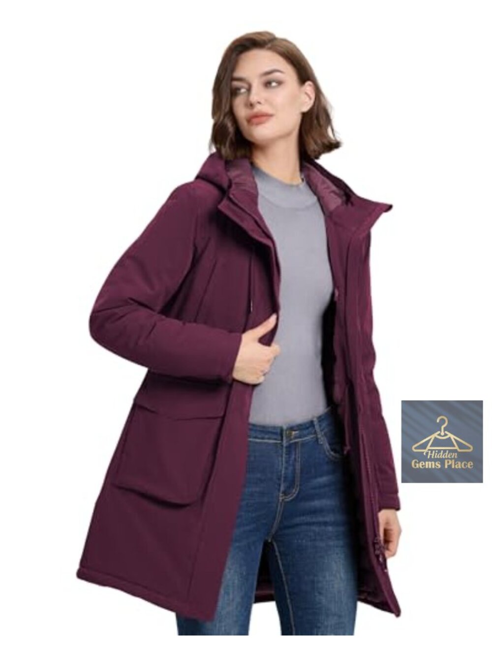 Women's Waterproof Insulated Long Rain Jacket Hooded Ski Coat